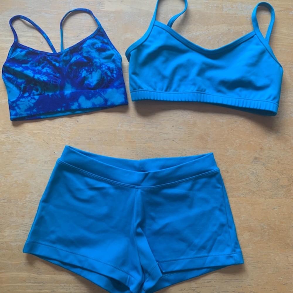 Capezio Teal and Dark blue booty short and bra top
